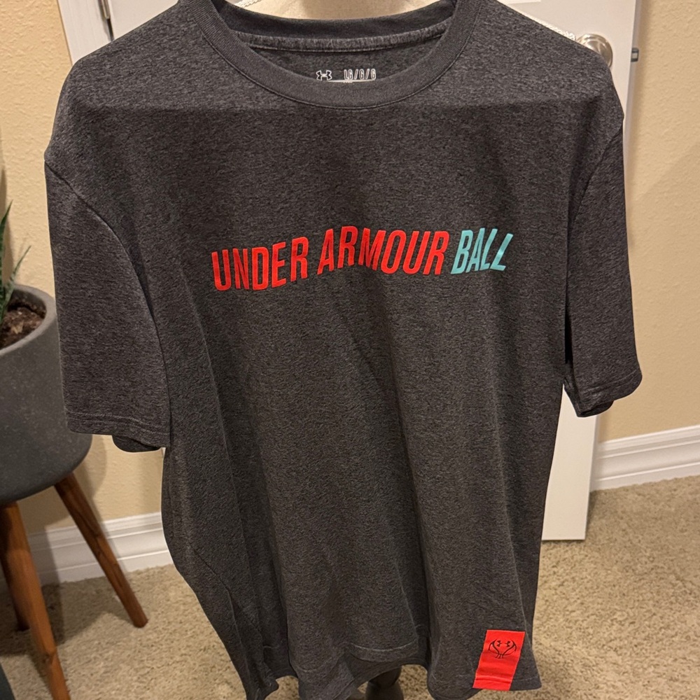 Under Armour Charcoal Tee with Red and Blue Accents
